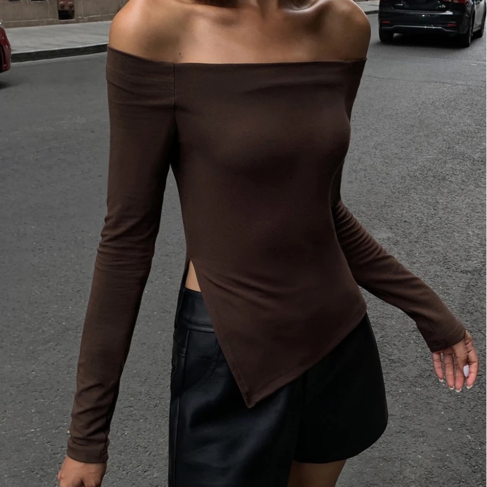 Terracotta off shoulder long sleeve shirt